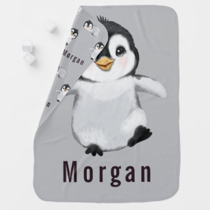 Cute Gray Penguin Pattern Baby Blanket