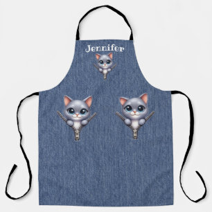 Cute Gray Pink Nosed Cat All-Over Print Apron