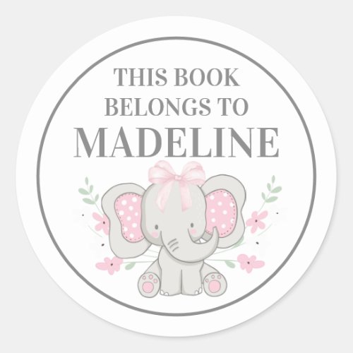 Cute Gray Pink Polka Dot Elephant Bookplate