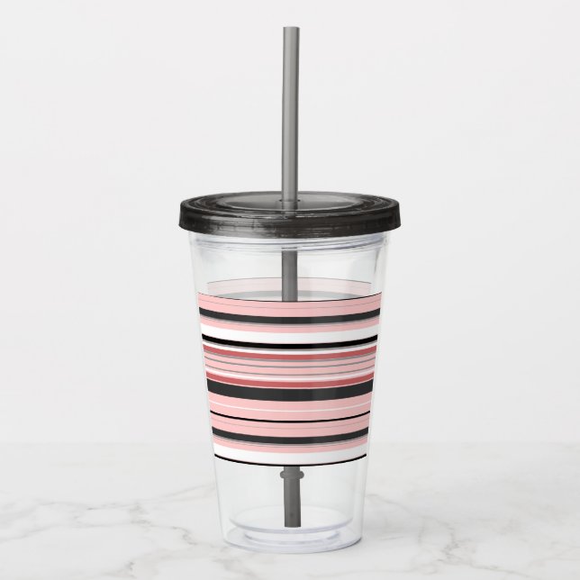 Cute gray pink stripes acrylic tumbler (Front)