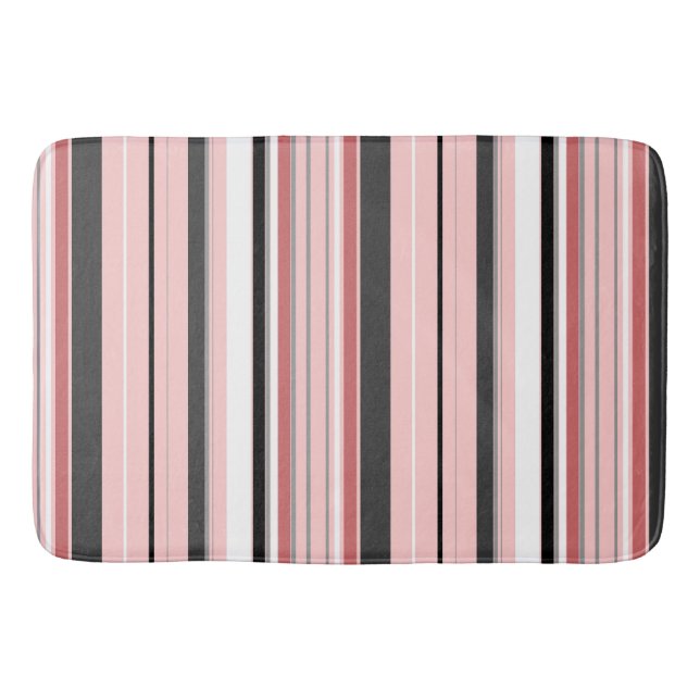 Cute gray pink stripes bath mat (Front)