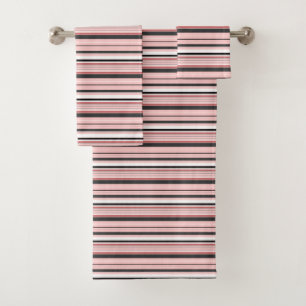 Cute gray pink stripes bath towel set