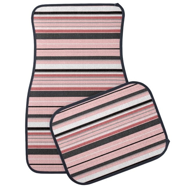 Cute gray pink stripes car floor mat (Set)
