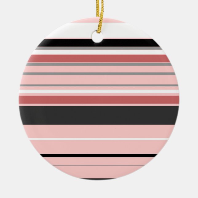 Cute gray pink stripes ceramic ornament (Front)