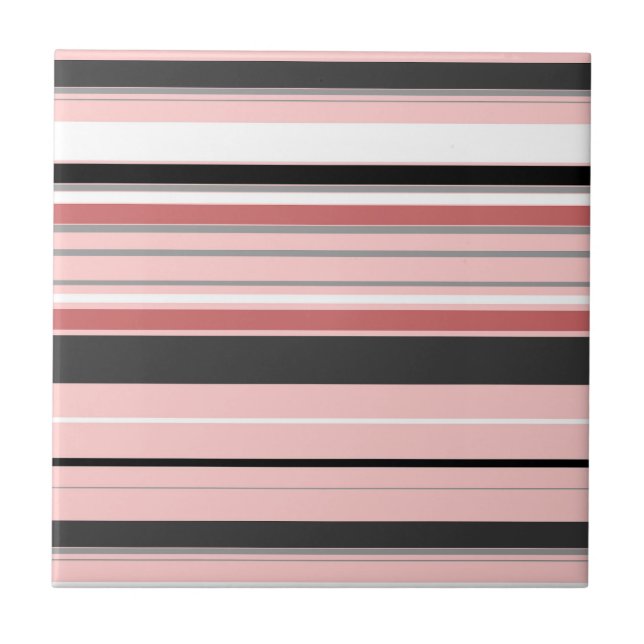 Cute gray pink stripes ceramic tile (Front)