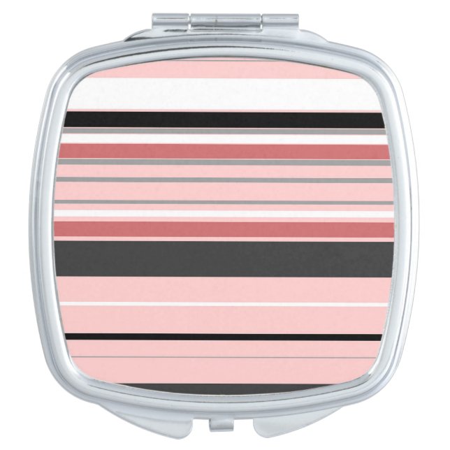 Cute gray pink stripes compact mirror (Front)