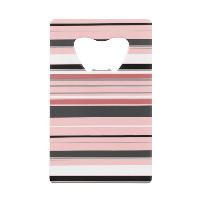 Cute gray pink stripes credit card bottle opener (Front)