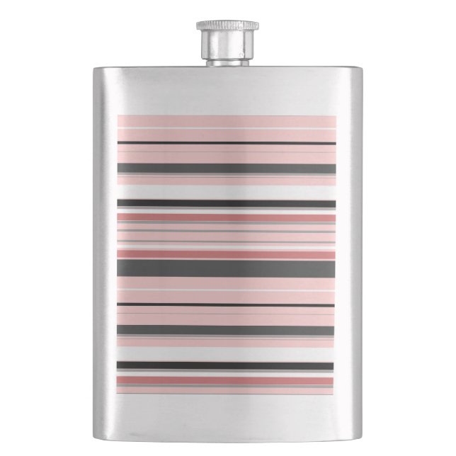 Cute gray pink stripes flask (Front)