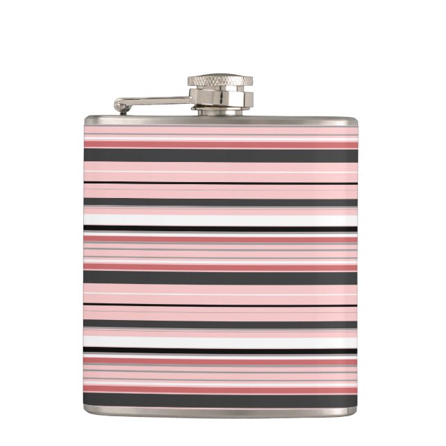 Cute gray pink stripes flask (Front)