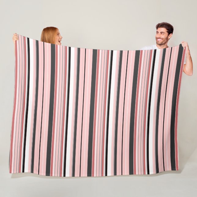 Cute gray pink stripes fleece blanket (In Situ)