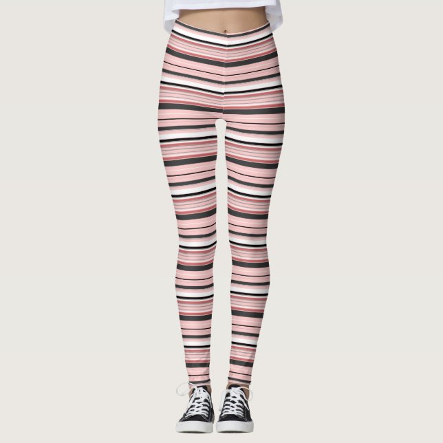 Cute gray pink stripes leggings (Front)