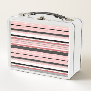Cute gray pink stripes metal lunch box