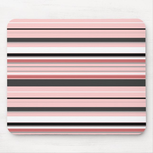 Cute gray pink stripes mouse pad (Front)