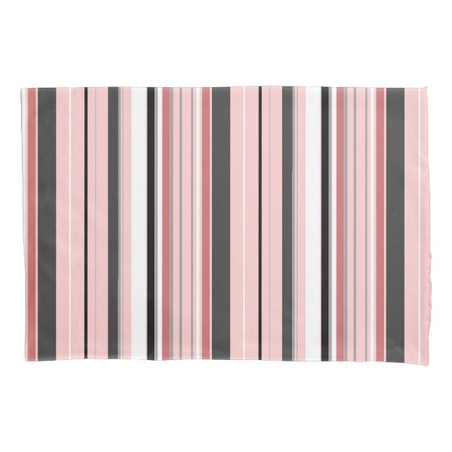 Cute gray pink stripes pillow case (Front-Left)