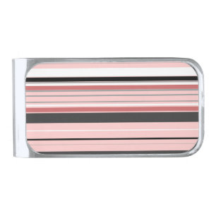 Cute gray pink stripes silver finish money clip
