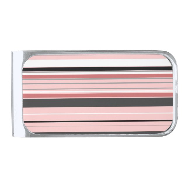Cute gray pink stripes silver finish money clip (Front)