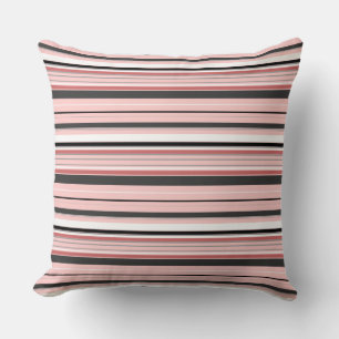Cute gray pink stripes throw pillow
