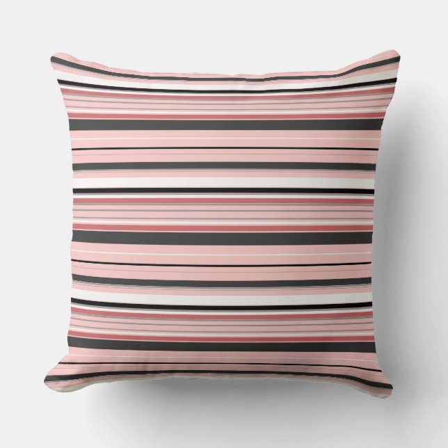 Cute gray pink stripes throw pillow (Front)