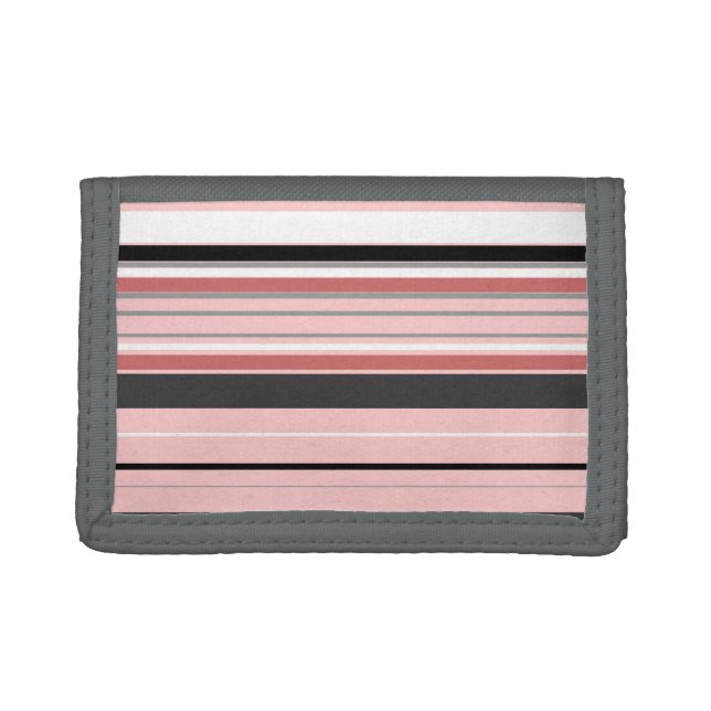Cute gray pink stripes trifold wallet (Front)