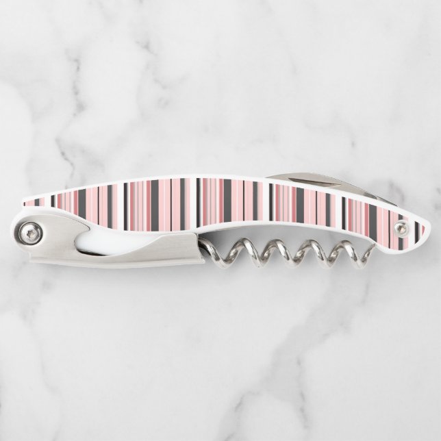 Cute gray pink stripes waiter's corkscrew (Front)