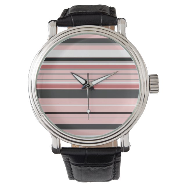 Cute gray pink stripes watch (Front)