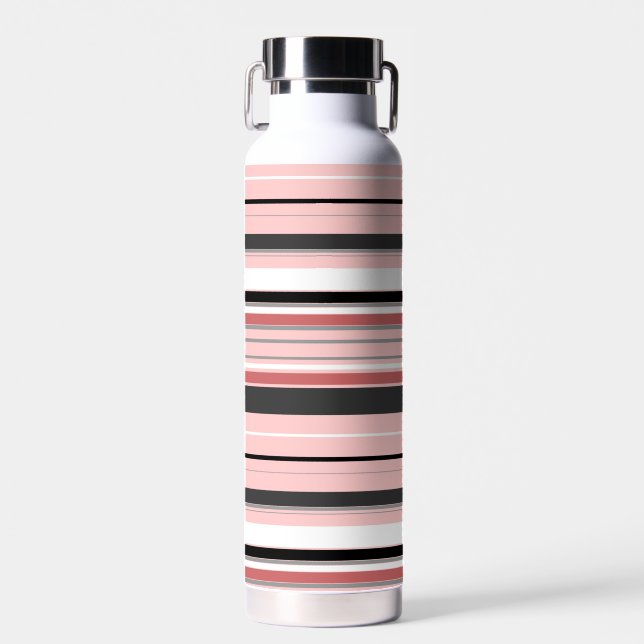 Cute gray pink stripes water bottle (Front)