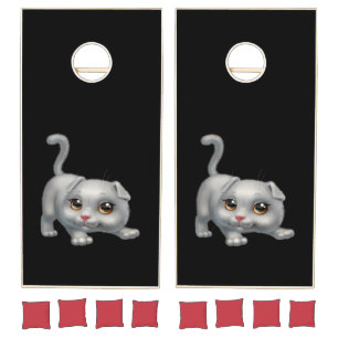 Cute Gray Playful Kitty Cat Cornhole Set