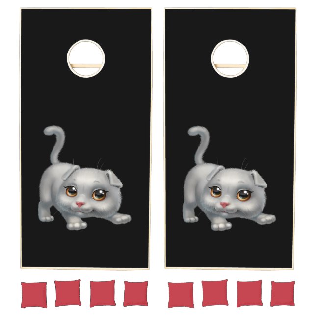 Cute Gray Playful Kitty Cat Cornhole Set (Set)