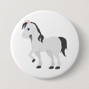 Cute Gray Pony Cartoon Whimsical Horse Button