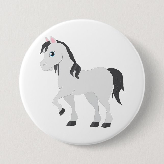 Cute Gray Pony Cartoon Whimsical Horse Button (Front)