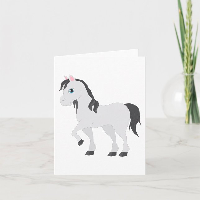 Cute Gray Pony Cartoon Whimsical Horse Card (Creator Uploaded)