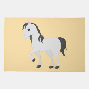 Cute Gray Pony Cartoon Whimsical Horse Doormat