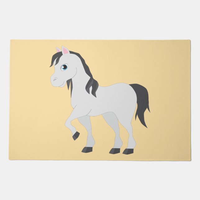 Cute Gray Pony Cartoon Whimsical Horse Doormat (Front)