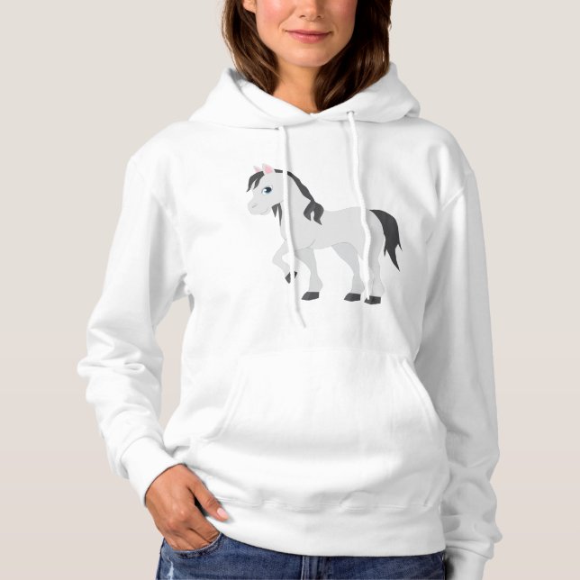 Cute Gray Pony Cartoon Whimsical Horse Hoodie (Front)