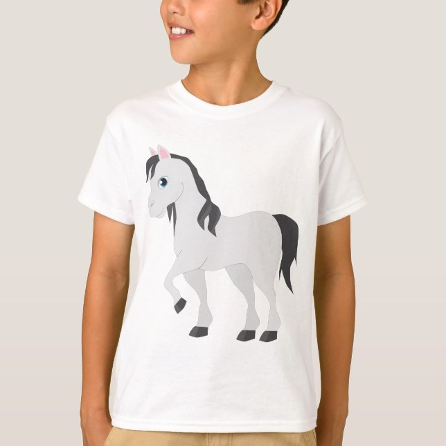 Cute Gray Pony Cartoon Whimsical Horse T-Shirt (Front)