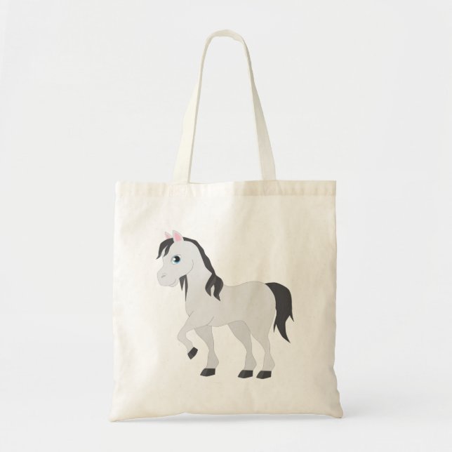 Cute Gray Pony Cartoon Whimsical Horse Tote Bag (Front)
