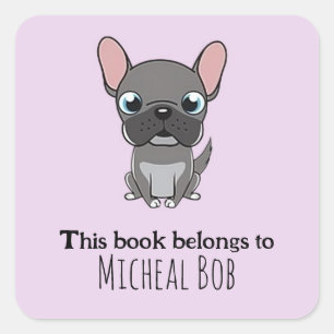Cute gray pug dog purple square sticker