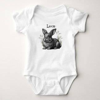 Cute Gray Rabbit Add Name Baby Bodysuit