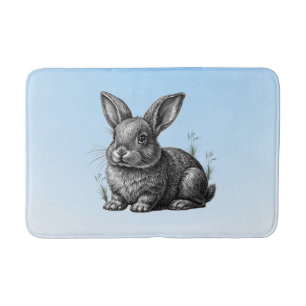 Cute Gray Rabbit against a Blue Sky Bath Mat
