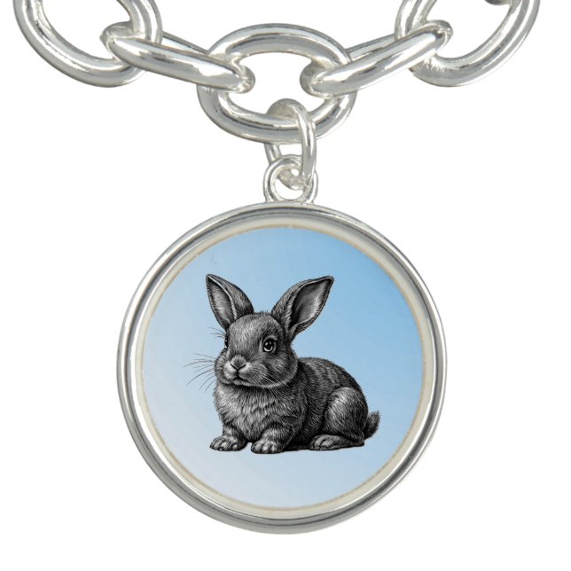 Cute Gray Rabbit against a Blue Sky Bracelet (Design)