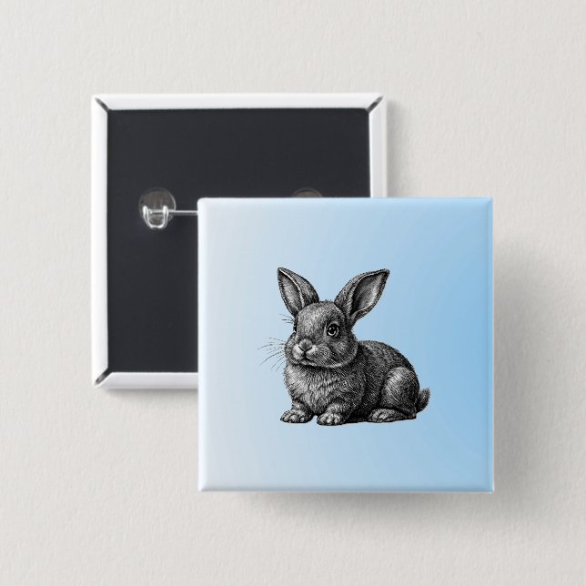 Cute Gray Rabbit against a Blue Sky Button (Front & Back)