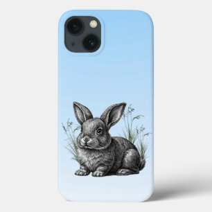 Cute Gray Rabbit against a Blue Sky iPhone 13 Case