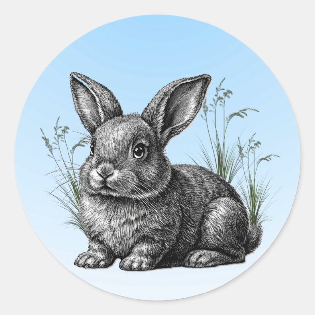 Cute Gray Rabbit against a Blue Sky Classic Round Sticker (Front)