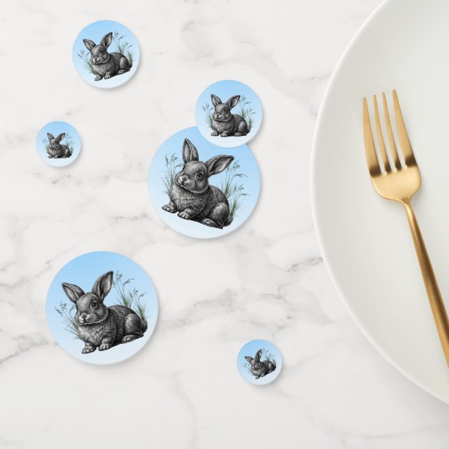 Cute Gray Rabbit against a Blue Sky Confetti (Group)