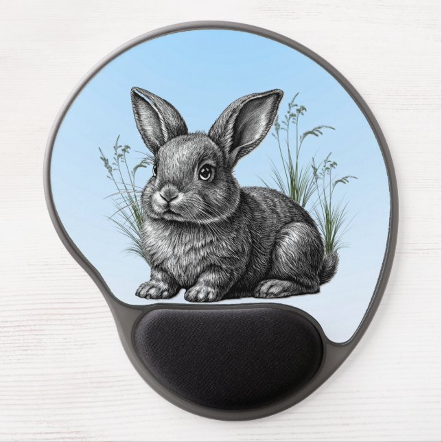 Cute Gray Rabbit against a Blue Sky Gel Mouse Pad (Front)