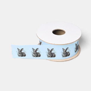 Cute Gray Rabbit against a Blue Sky Grosgrain Ribbon