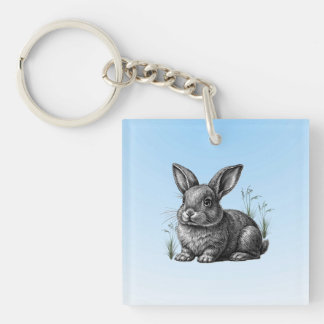 Cute Gray Rabbit against a Blue Sky Keychain