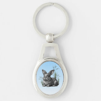 Cute Gray Rabbit against a Blue Sky Keychain