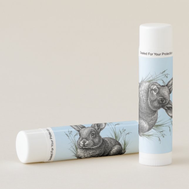 Cute Gray Rabbit against a Blue Sky Lip Balm (Front)