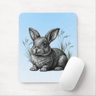 Cute Gray Rabbit against a Blue Sky Mouse Pad